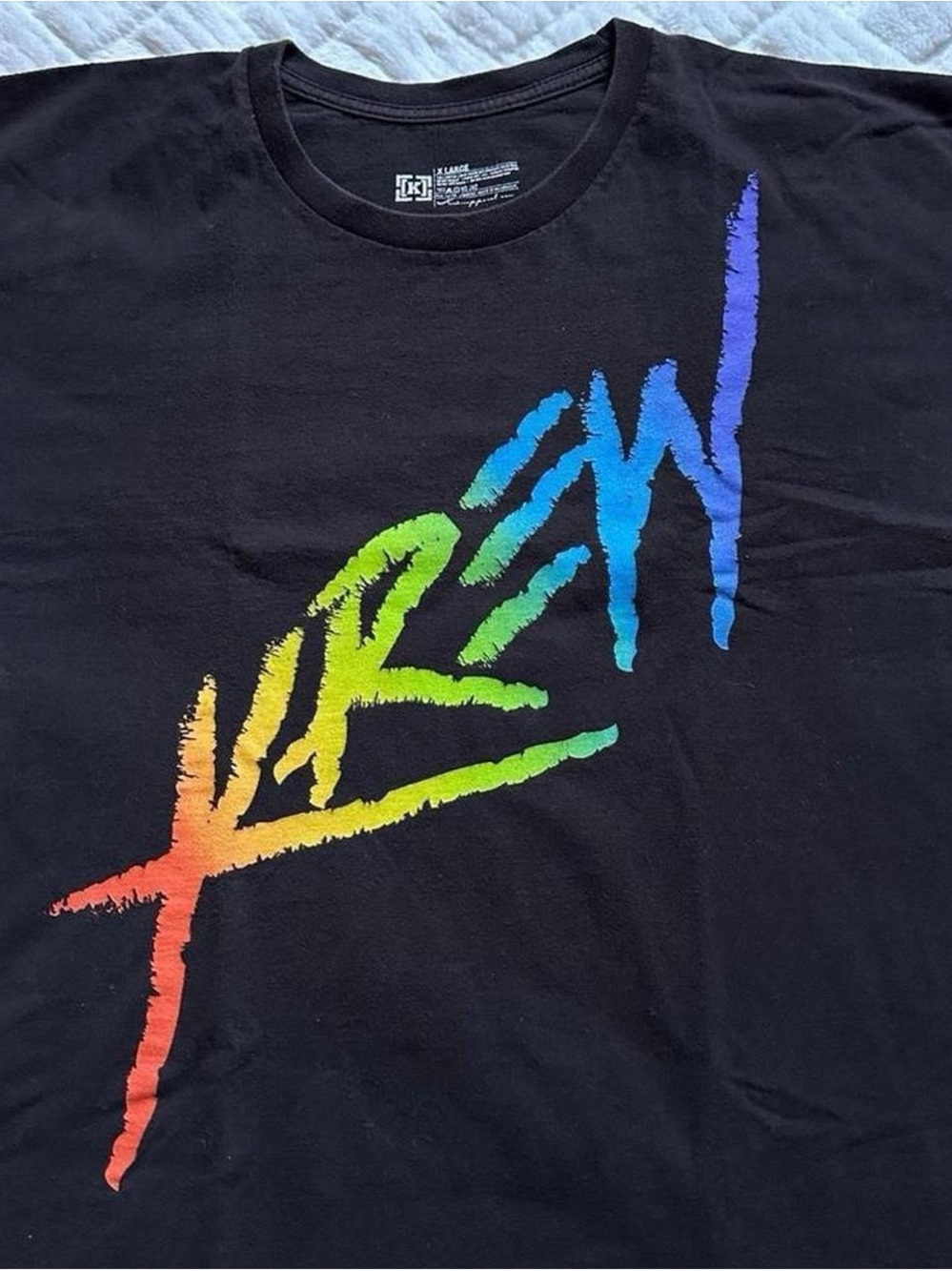Black Graphic Tee with Rainbow 'Krew' Brushstroke Logo XL